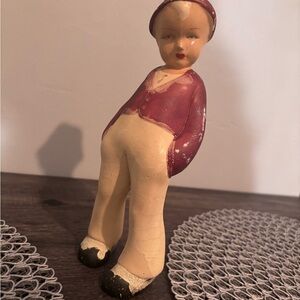 Vintage chalkware boy Burgundy and Cream Figurine